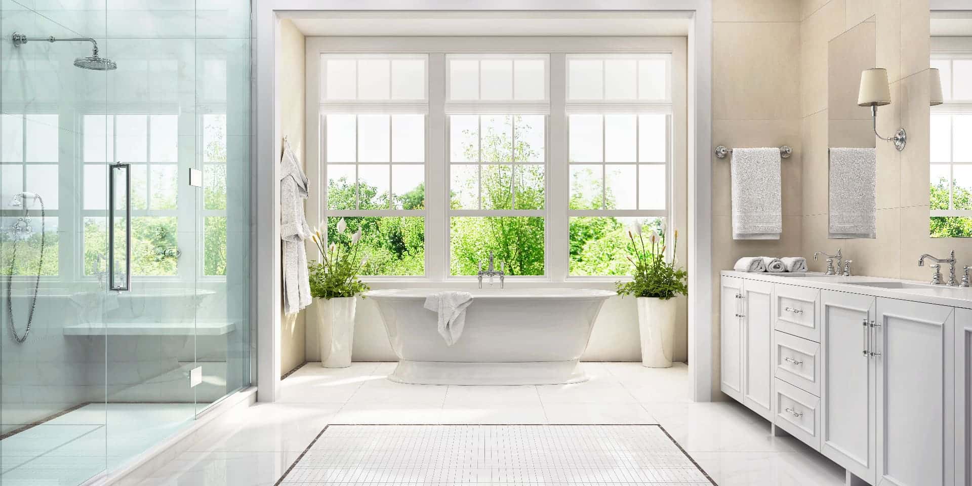 Modern primary bathroom remodel completed by Kitchen & Bath Orlando
